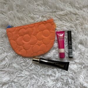 Orange Quilted Ipsy Makeup Pouch with Primer & Eyeliner